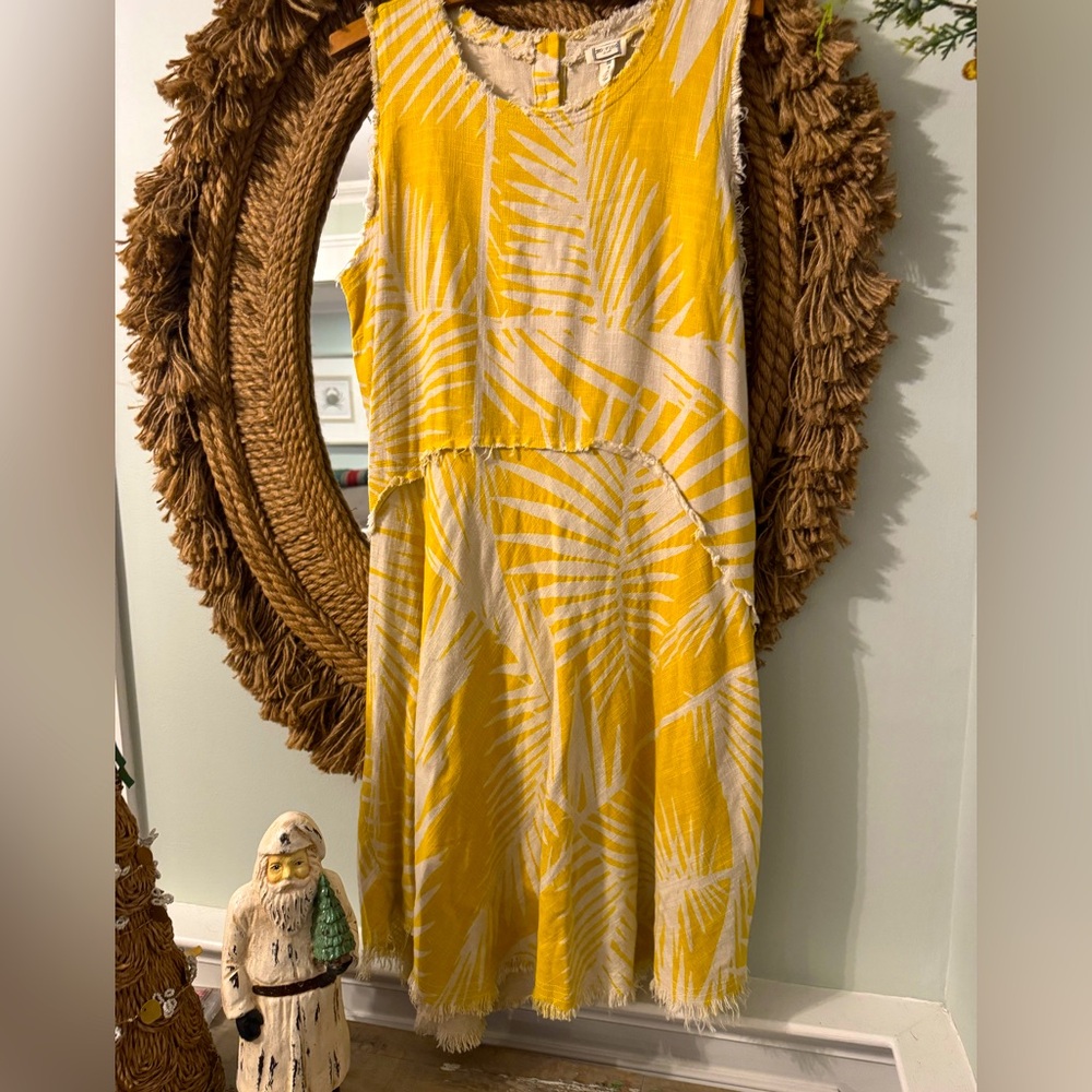 💛💛 Mo:Vint New York Vintage Yellow Linen Sleeveless MIDI Dress - Large -…
